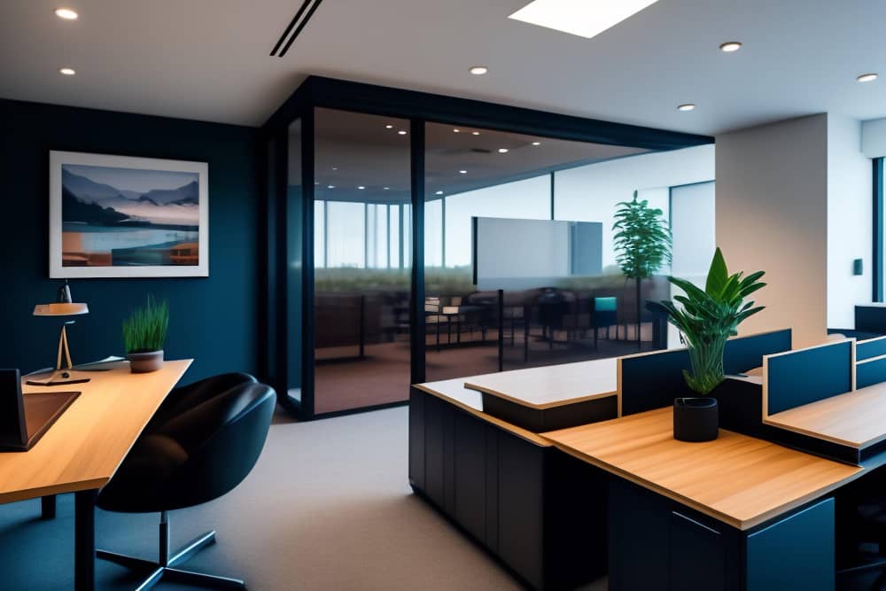 Modern workspace transformation by Irenic's office interior designer.